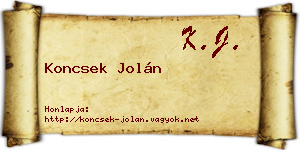 Koncsek Jolán névjegykártya